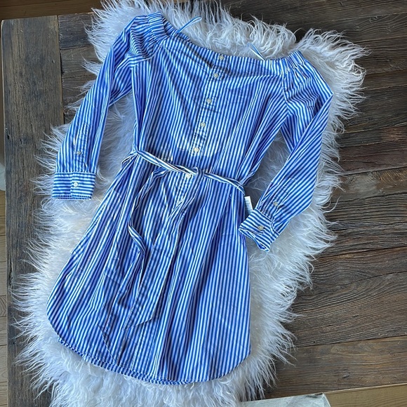 Ralph Lauren Polo striped off shoulder shirt dress NWT - Picture 2 of 11